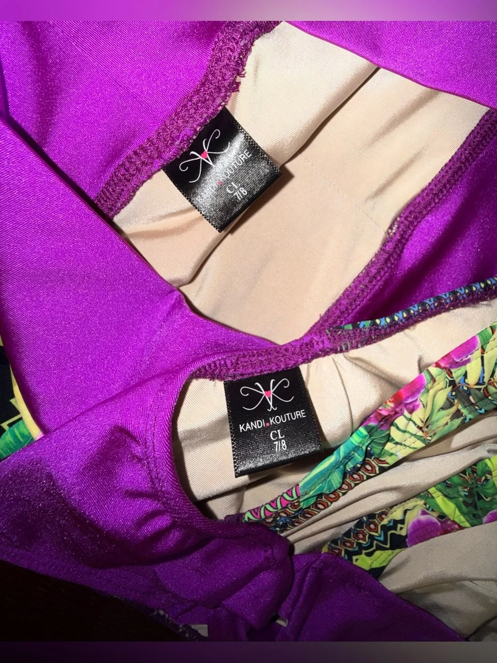 Kandi Kouture Floral Tropical Bra & Shorts Dance Set Size Child Medium (7/8)